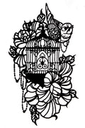 QuickTattoo glitter sjabloon Vogelkooi met bloemen