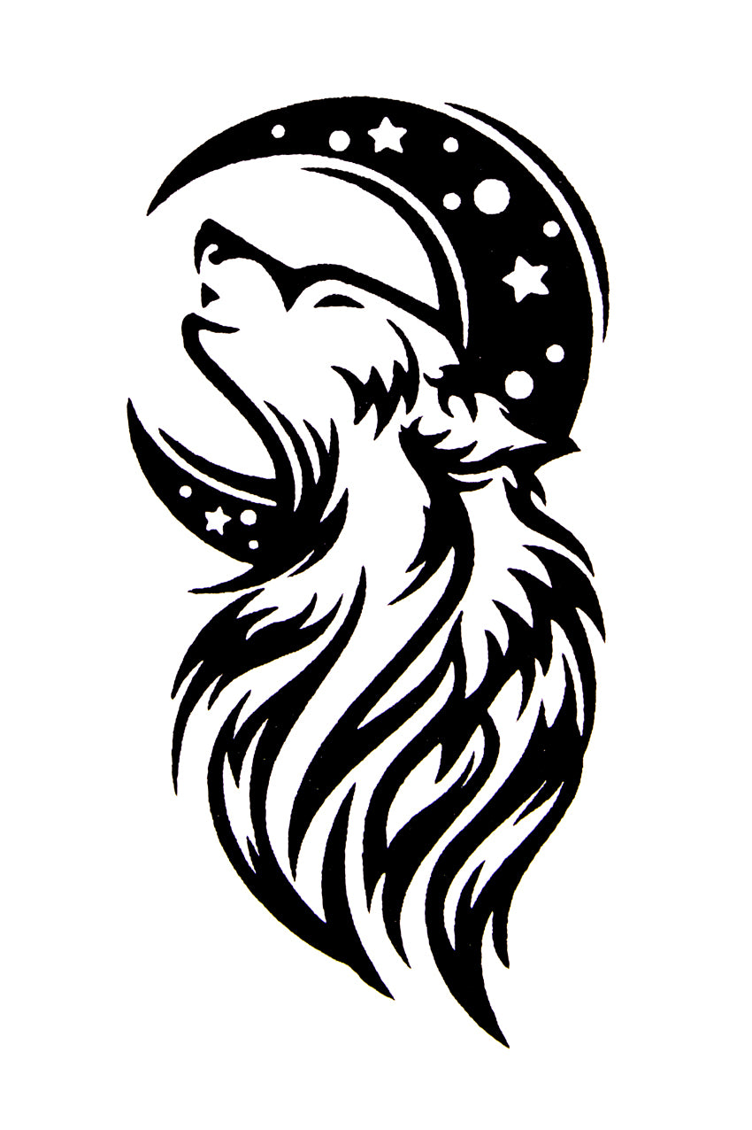 QuickTattoo glitter sjabloon huilende Wolf en maan