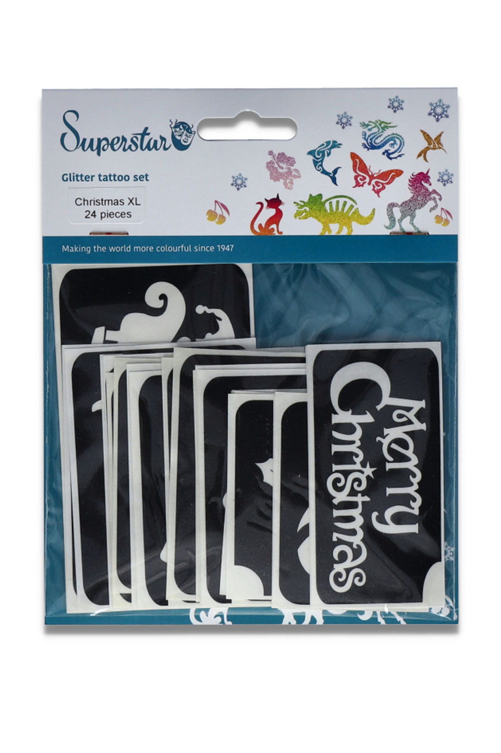 Glitter tattoo stencils XL Merry Christmas   24 pcs (98815 )