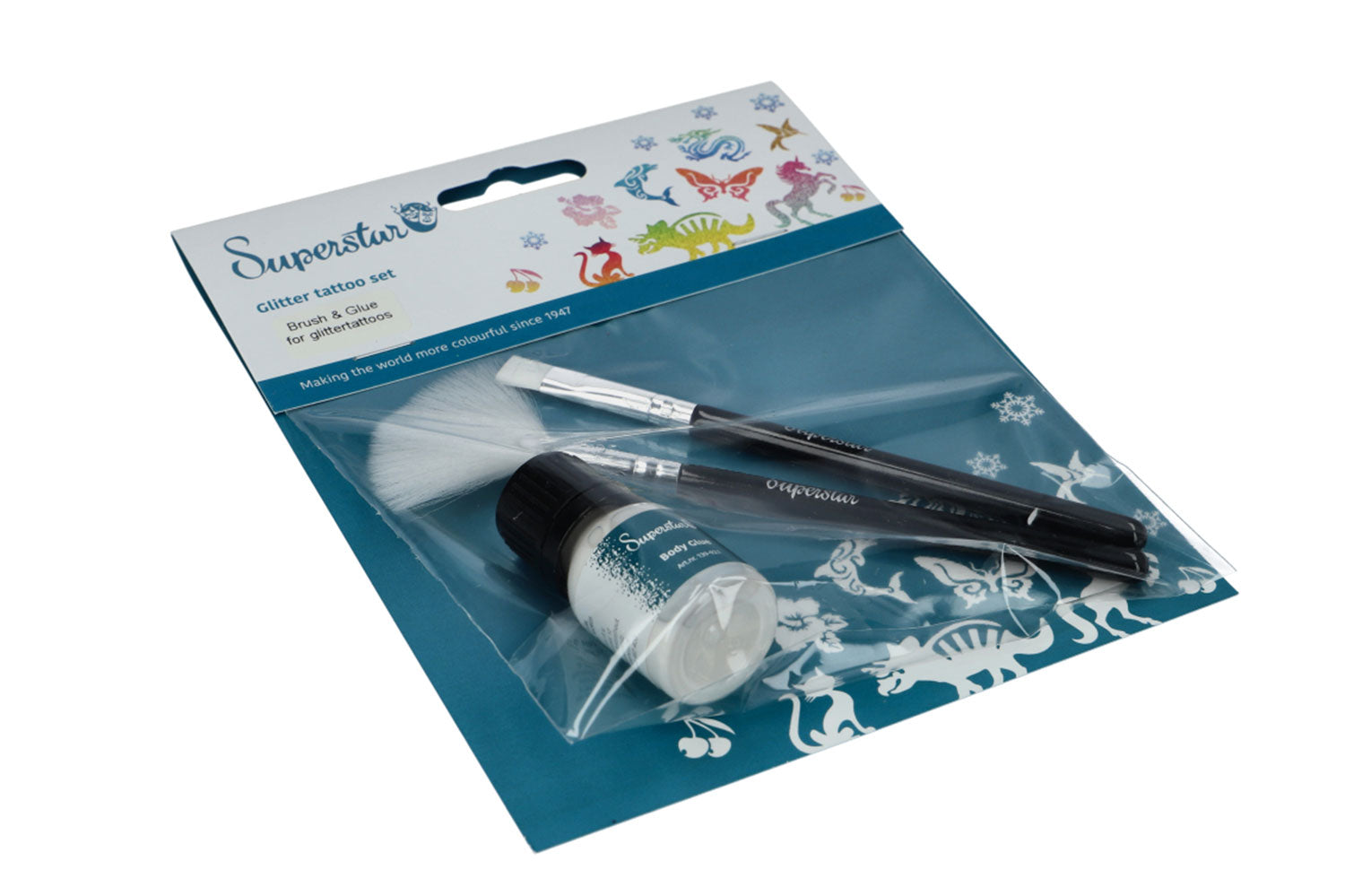 Penseel & lijm set voor glitter tattoo 98830