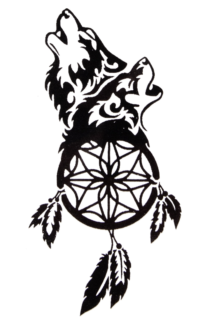 QuickTattoo glitter sjabloon dromenvanger met huilende wolven