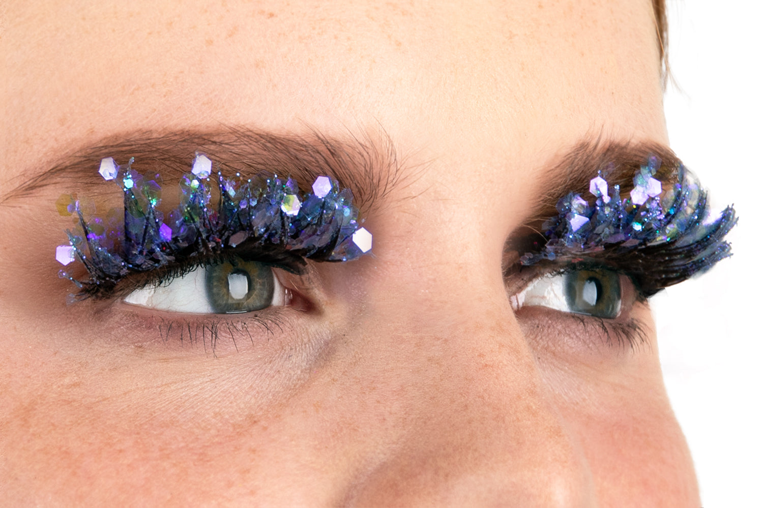 PXP Blauw Fluoriserende glitter wimpers Calypso stijl