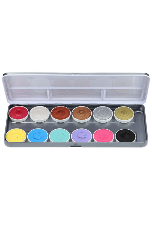 Aqua Face- and Bodypaint 
palette 12 colours DUO 
SHIMMER- AND PASTEL 
139-63.6