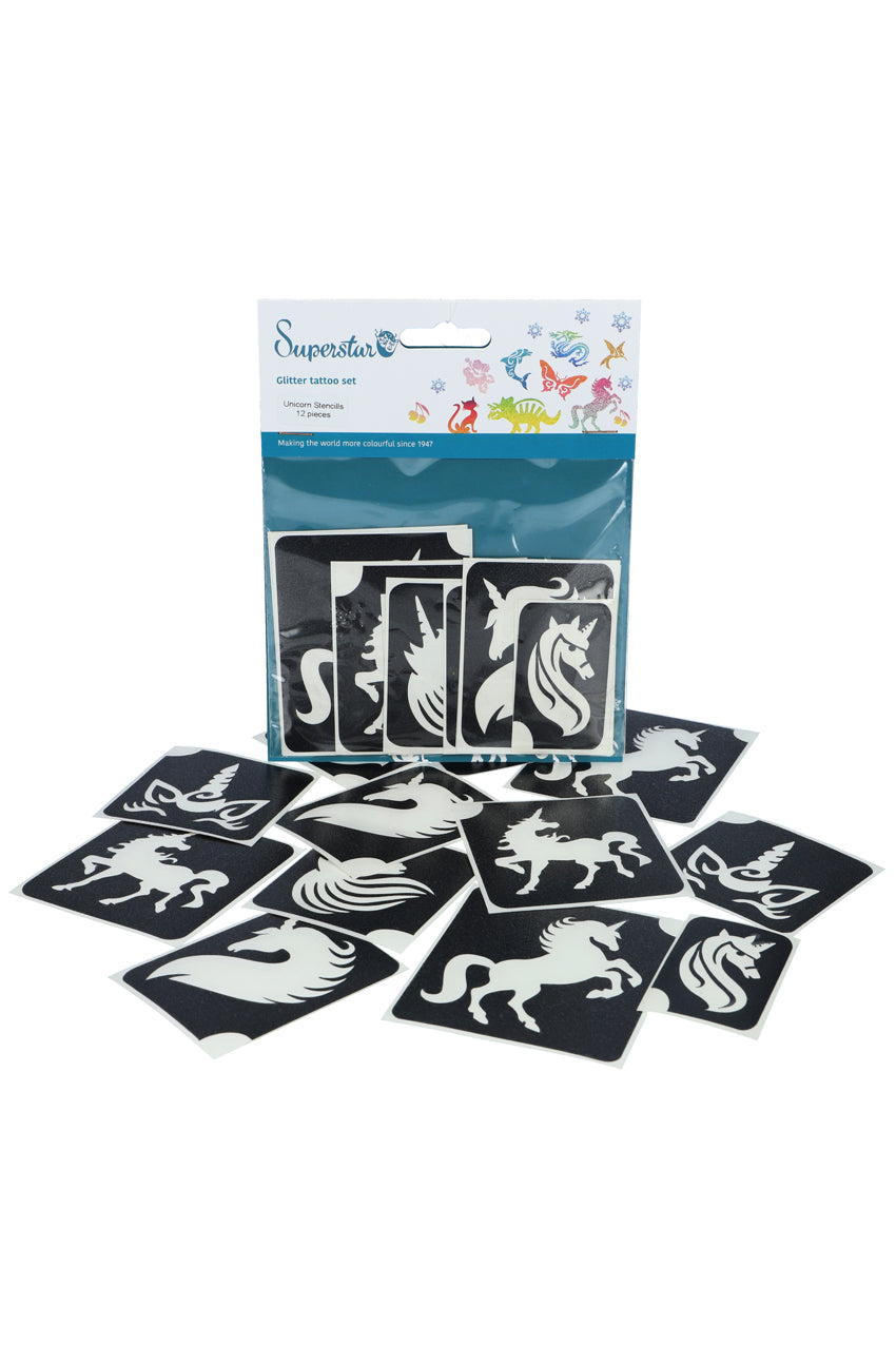 Glitter tattoo stencils Unicorn 12 pcs (98806 )