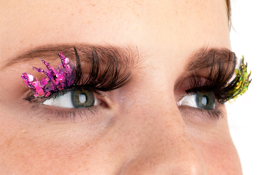 PXP tweekleurige fluoriserende glitter wimpers Barranquilla stijl groen en hotpink
