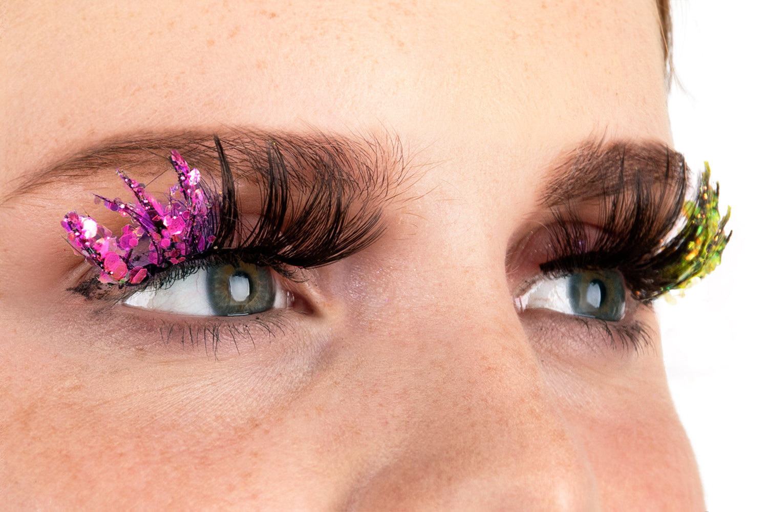 PXP tweekleurige fluoriserende glitter wimpers Barranquilla stijl groen en hotpink
