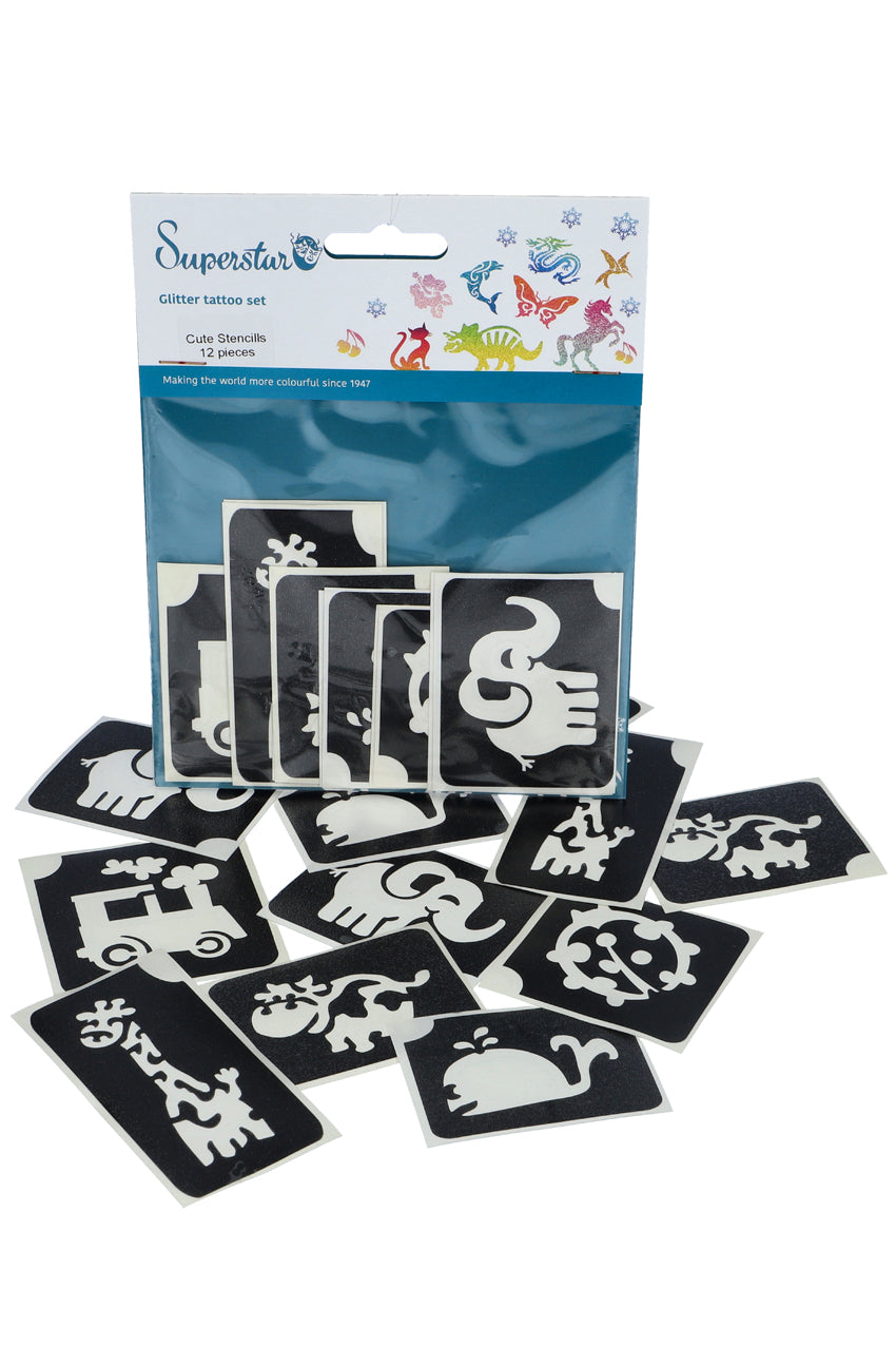 Glitter tattoo stencils Cute 12 pcs (98805 )