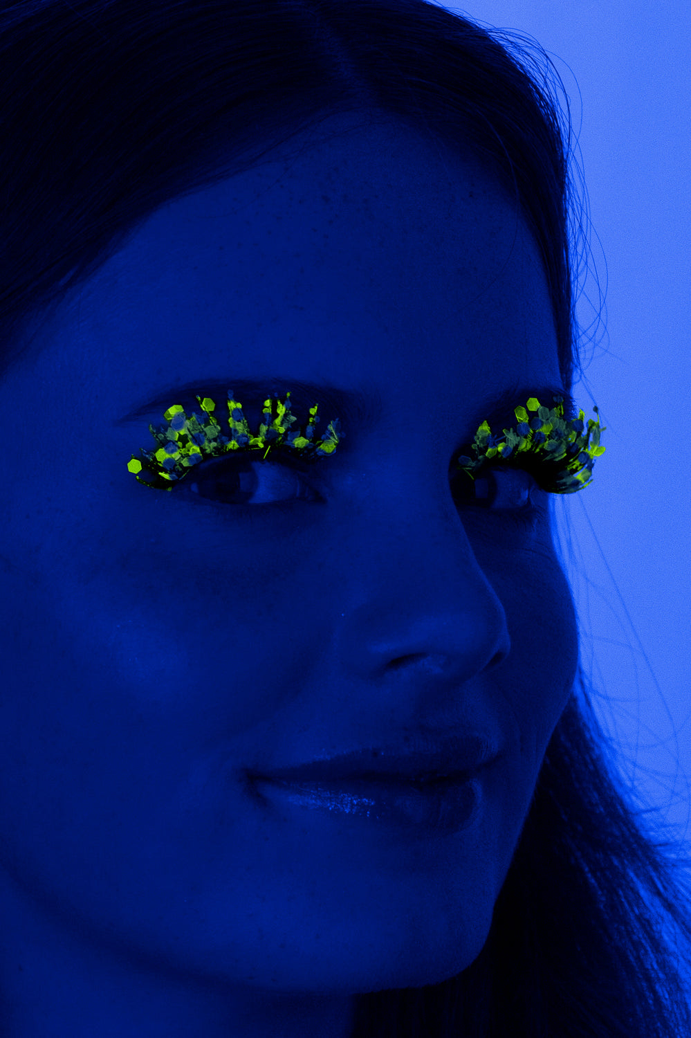 PXP Blauw Fluoriserende glitter wimpers Calypso stijl