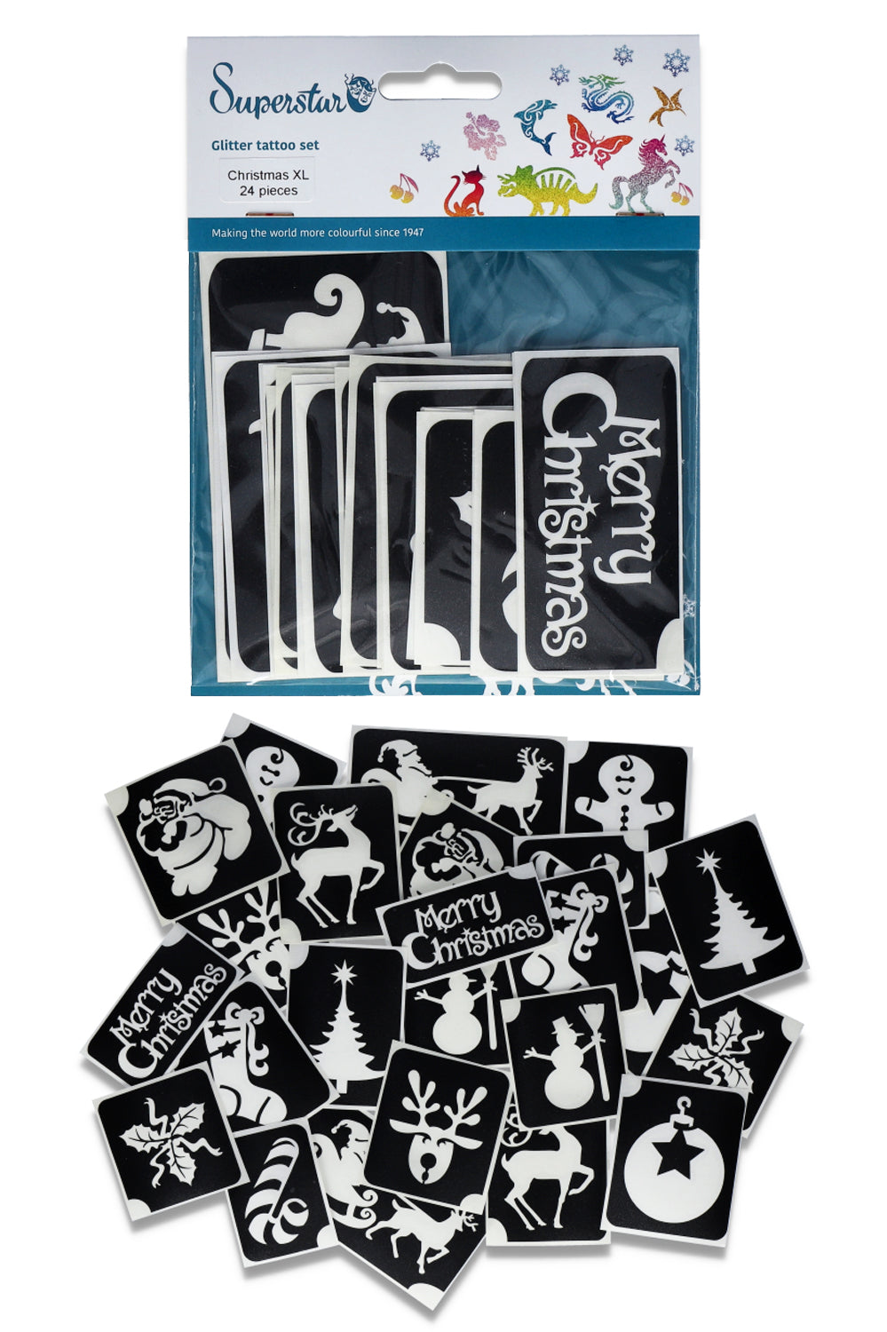 Glitter tattoo stencils XL Merry Christmas   24 pcs (98815 )