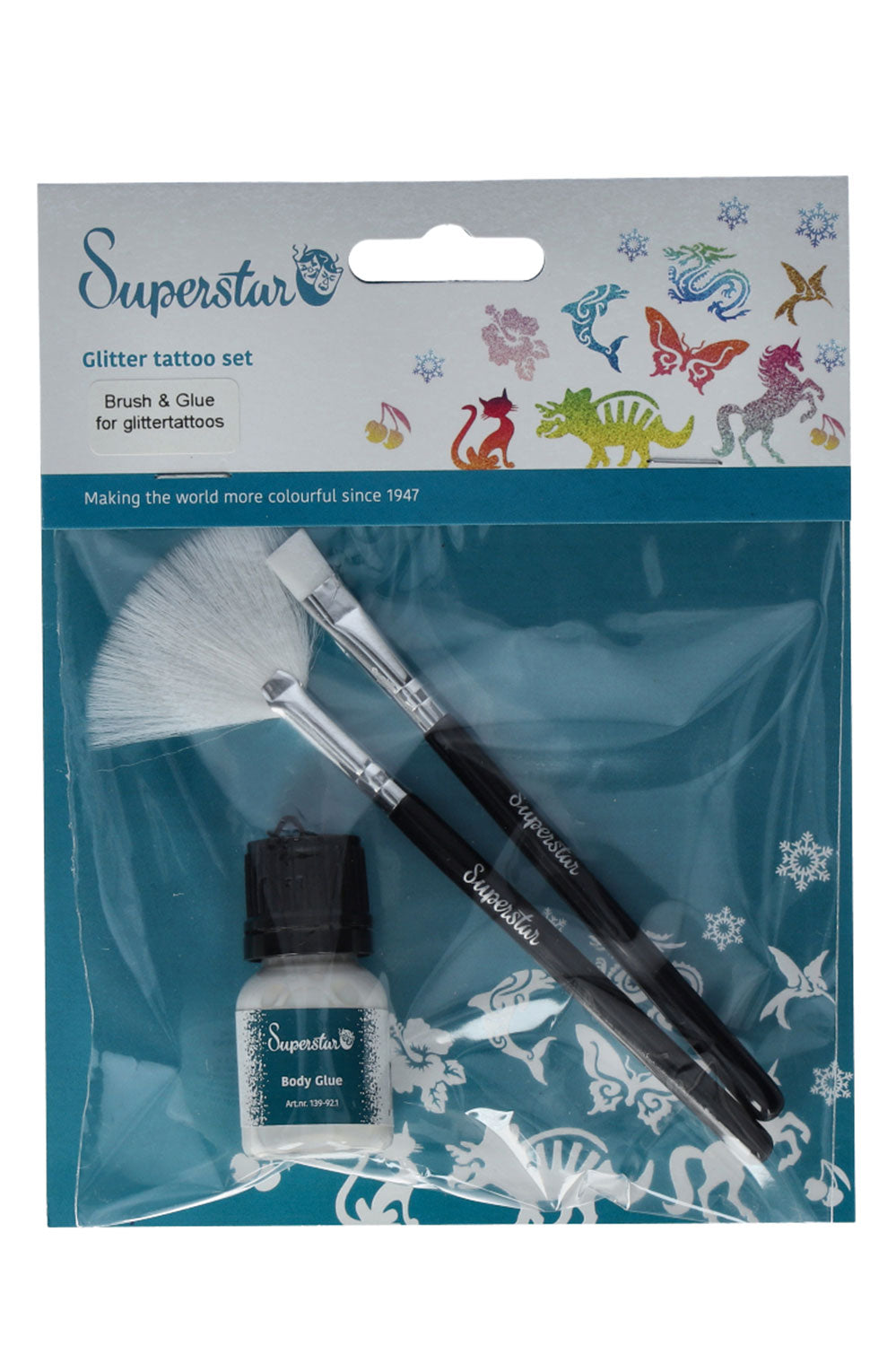 Penseel & lijm set voor glitter tattoo 98830