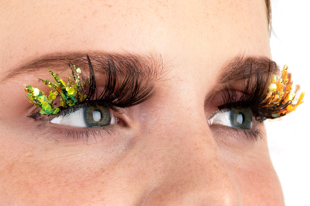 PXP tweekleurige Fluoriserende glitter wimpers Barranquilla stijl geel en groen
