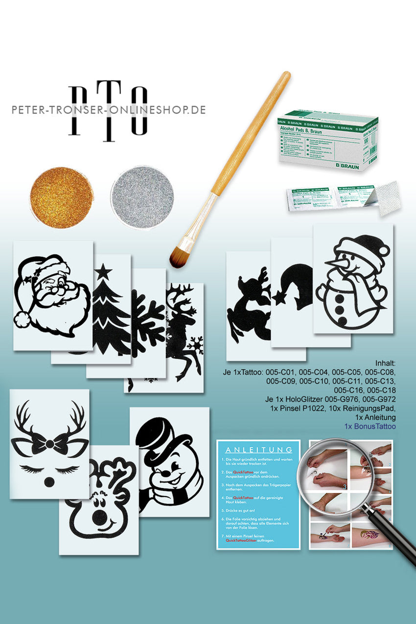 QuickTattoo Glitter tattoo sjabloon box kerst