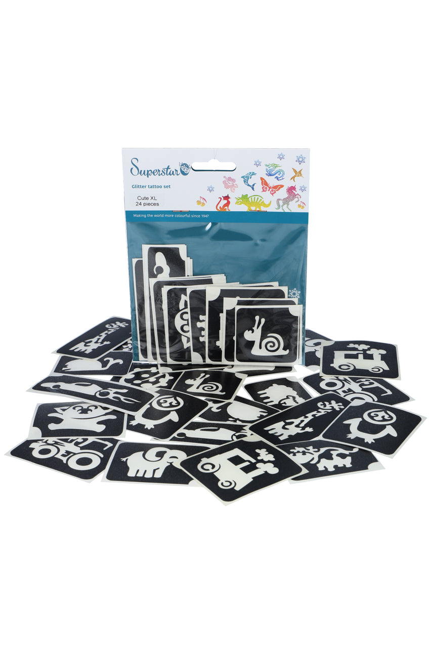 Glitter tattoo stencils XL Cute  24 pcs (98810 )