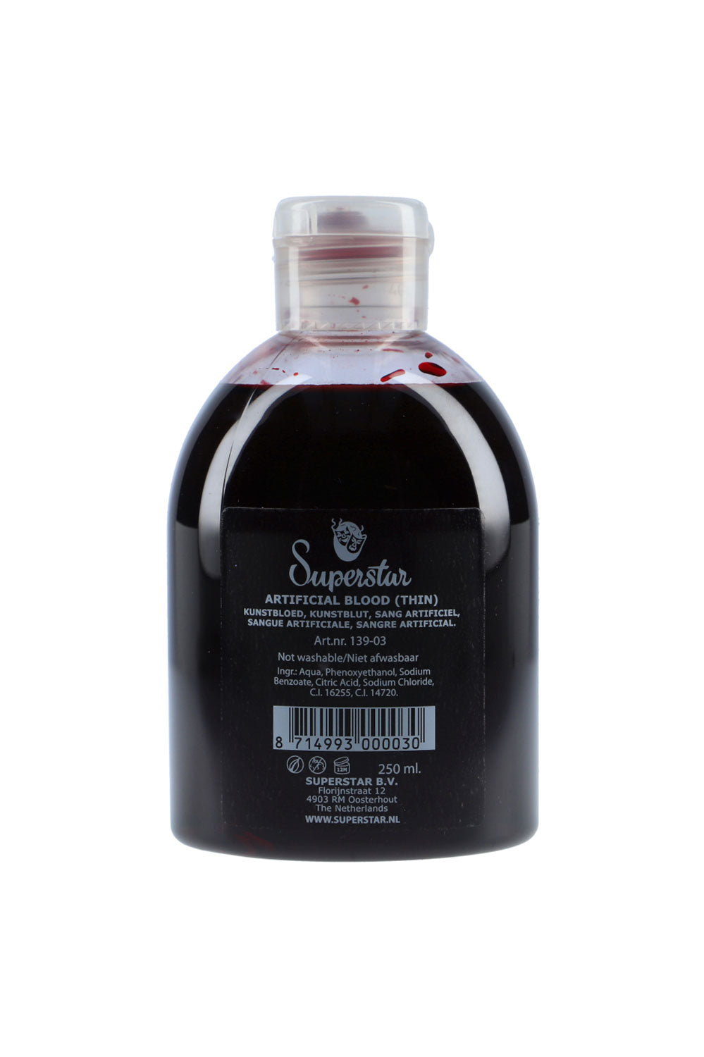 Kunstbloed helder dun in flacon 250 ml 
139-03