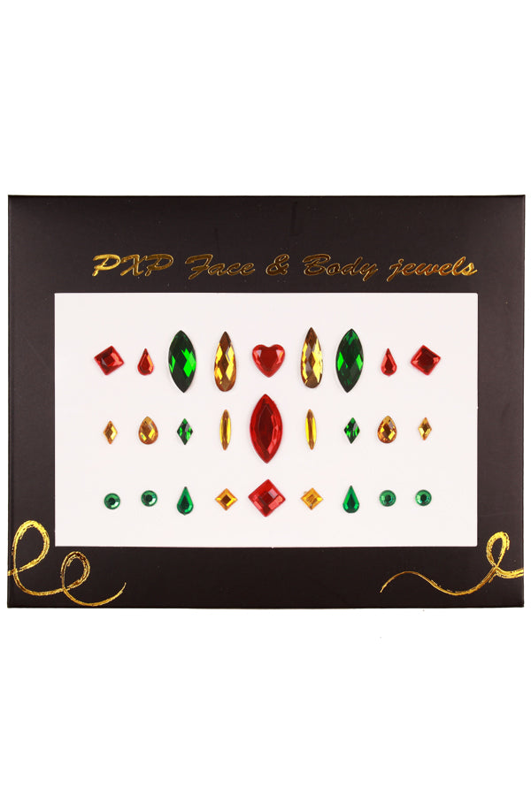 PXP Face & Body jewel Shapes in Red, Gold and Green